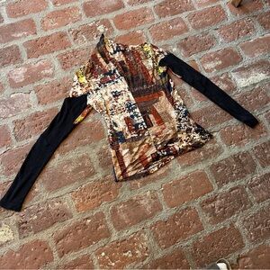 Gary Graham Small Batch Abstract Print Long Sleeve Silk Top